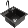 Mexen Vito Granitspüle 1-Becken mit Küchenarmatur Telma, Schwarz/Gold Metallic - 6503-75-670200-70