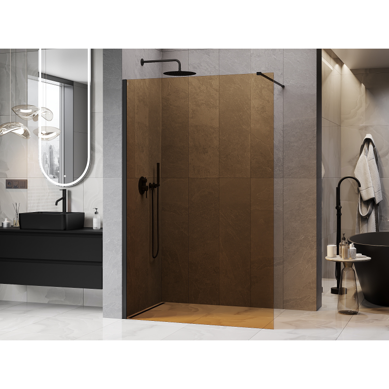 Mexen Kioto Duschwand Walk-in 100 x 200 cm, bronze 8 mm, schwarz - 800-100-101-70-32