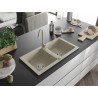 Mexen Mario Granitspüle 2-Kammern mit Küchenarmatur Telma, beige - 6504-69-670200-69