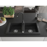 Mexen Mario 2-fach Granitspüle mit Küchenarmatur Telma, schwarz/silber - 6504-73-670200-70