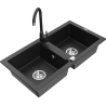 Mexen Mario 2-fach Granitspüle mit Küchenarmatur Telma, schwarz/silber - 6504-73-670200-70