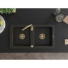 Mexen Mario Granitspüle mit 2 Becken und Küchenarmatur Telma, schwarz/gold - 6504-75-670200-50