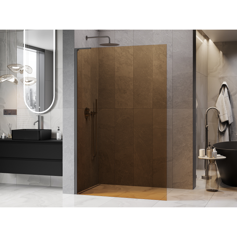 Mexen Kioto L Duschwand Walk-in 120 x 200 cm, Bronze, Gun Metal - 800-120-103-95-32