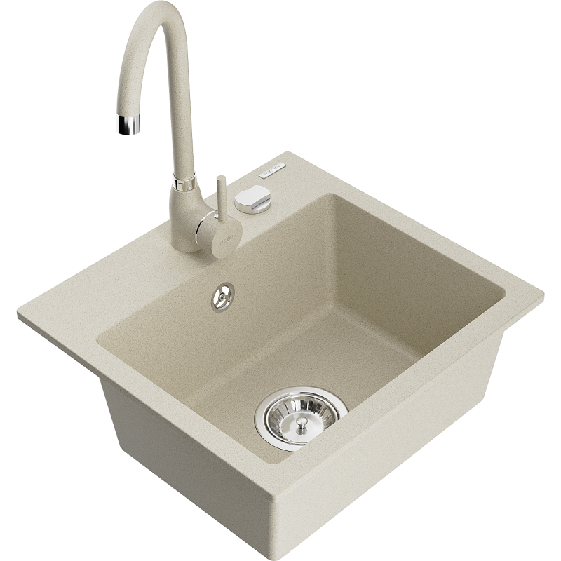 Mexen Milo Granitspüle 1-beckig mit Küchenarmatur Telma, beige - 6505-69-670200-69