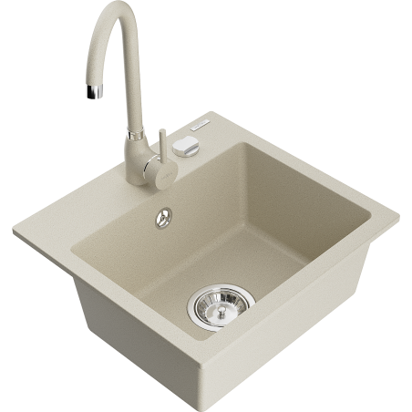 Mexen Milo Granitspüle 1-beckig mit Küchenarmatur Telma, beige - 6505-69-670200-69