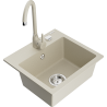 Mexen Milo Granitspüle 1-beckig mit Küchenarmatur Telma, beige - 6505-69-670200-69