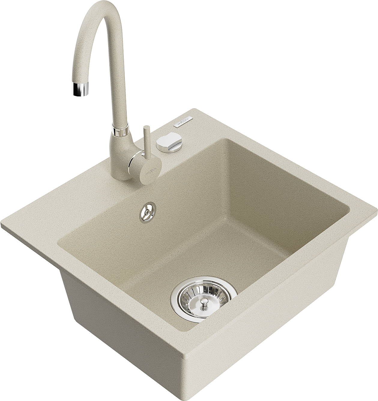 Mexen Milo 1-Becken-Granit-Spüle mit Mischbatterie Telma, Beige - 6505-69-670200-69