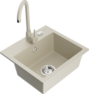 Mexen Milo Granitspüle 1-beckig mit Küchenarmatur Telma, beige - 6505-69-670200-69