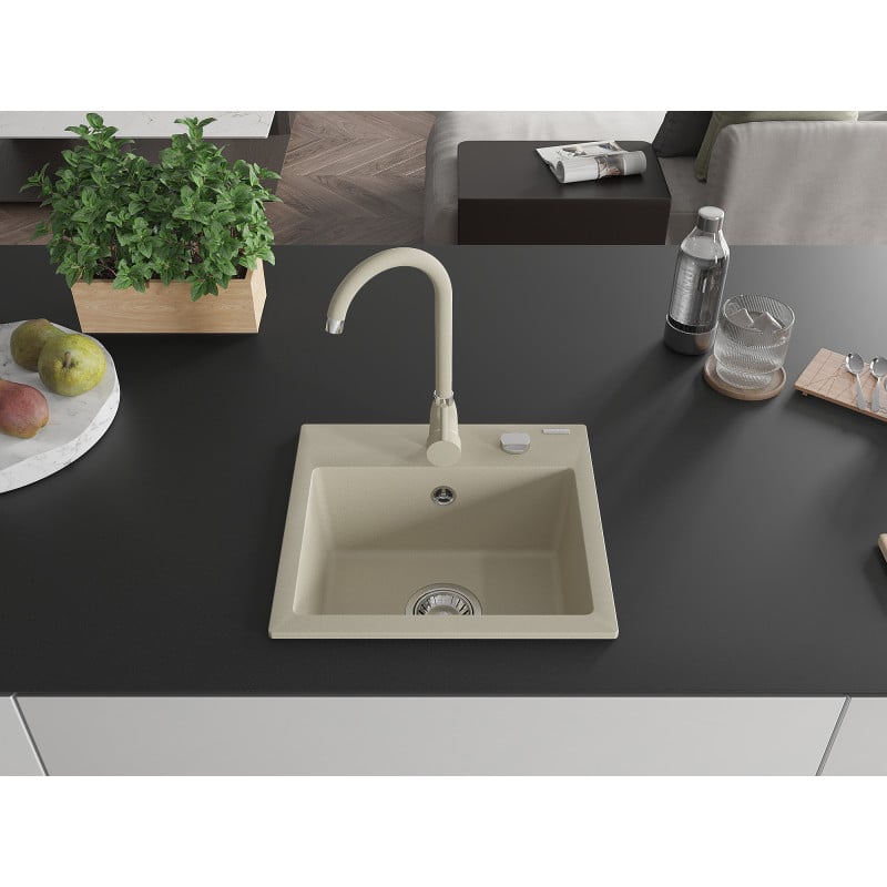 Mexen Milo Granitspüle 1-beckig mit Küchenarmatur Telma, beige - 6505-69-670200-69