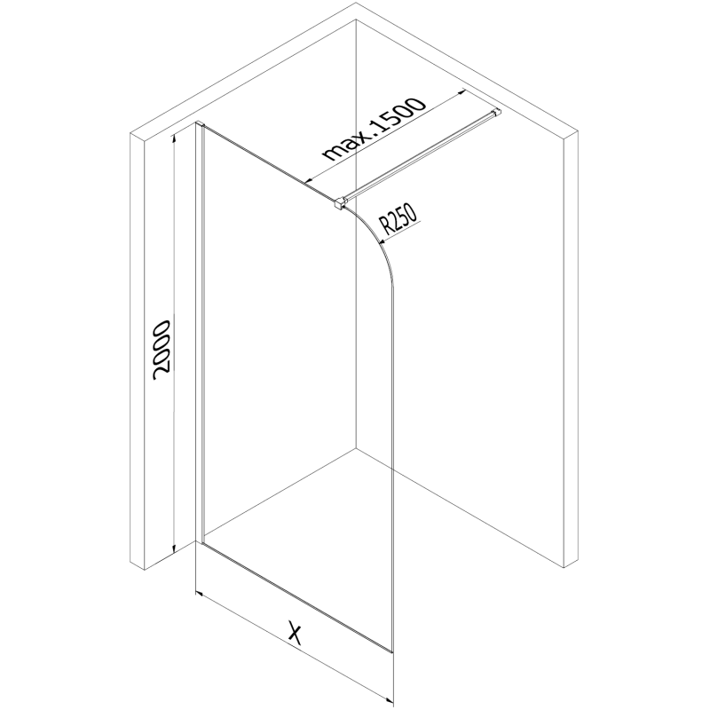 Mexen Kioto-P Duschwand Walk-in 120 x 200 cm, transparent 8 mm, gold - 800-120-101-50-00-P