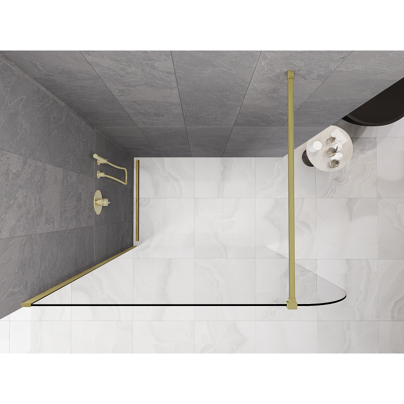 Mexen Kioto-P Duschwand Walk-in 90 x 200 cm, transparent 8 mm, gebürstetes Gold - 800-090-101-55-00-P
