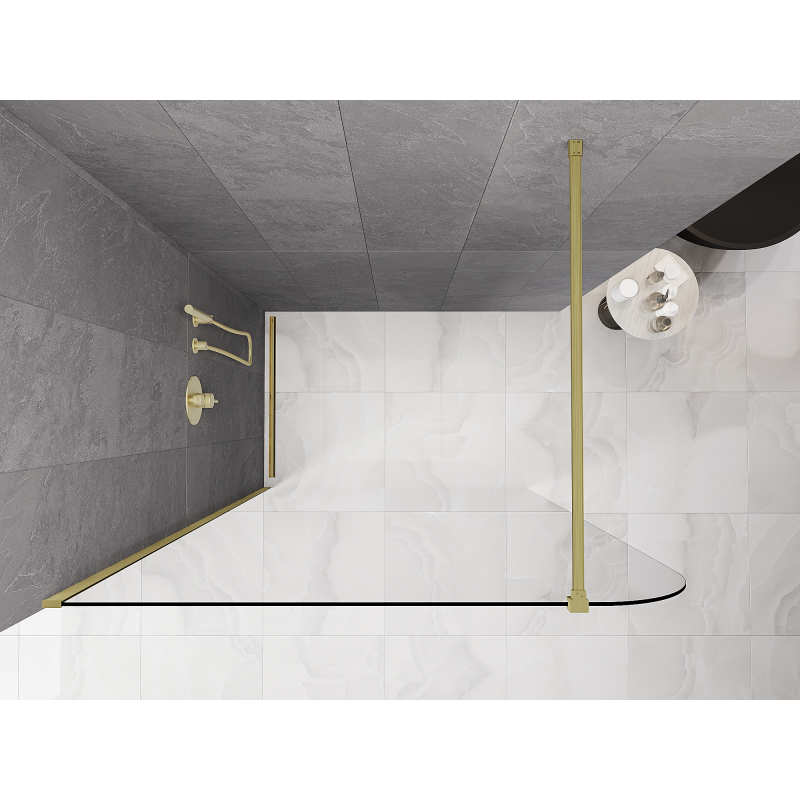 Mexen Kioto-P Duschwand Walk-in 110 x 200 cm, transparent 8 mm, gold gebürstet - 800-110-101-55-00-P