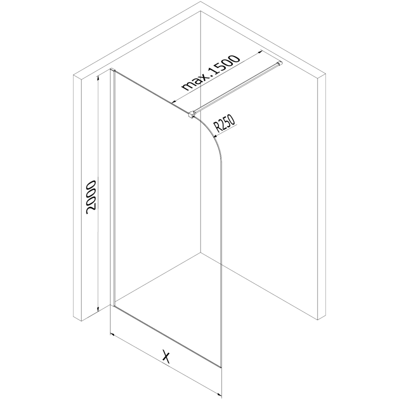 Mexen Kioto-P Duschwand Walk-in 130 x 200 cm, transparent 8 mm, Roségold - 800-130-101-60-00-P