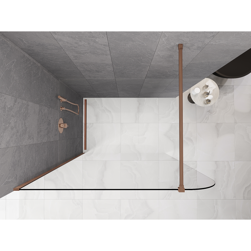 Mexen Kioto-P Duschwand Walk-in 140 x 200 cm, transparent 8 mm, gebürstetes Kupfer - 800-140-101-65-00-P