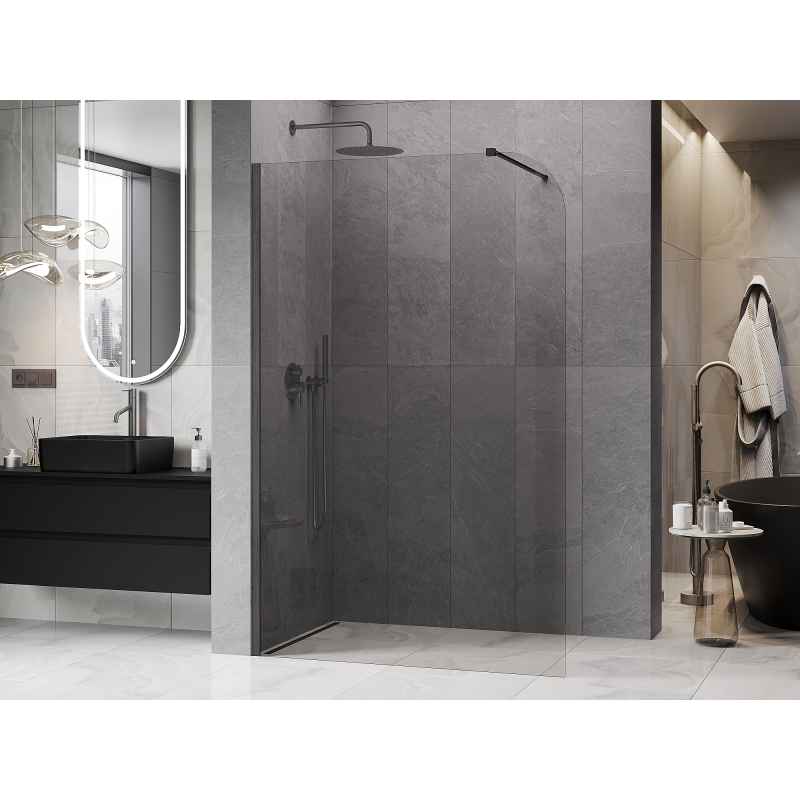 Mexen Kioto-P Duschwand Walk-in 80 x 200 cm, transparent 8 mm, gebürstetes Kanonengrau - 800-080-101-66-00-P