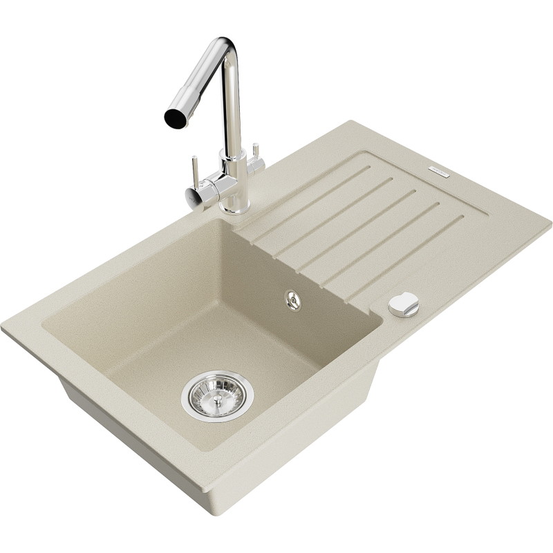 Mexen Pablo Granitspüle ein Becken mit Abtropffläche und Küchenarmatur Duero, beige - 6510-69-671600-00