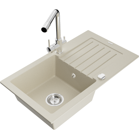 Mexen Pablo Granitspüle 1-Becken mit Abtropffläche und Küchenarmatur Duero, beige - 6510-69-671600-00