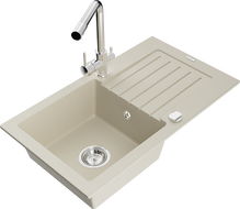 Mexen Pablo Granitspüle 1-Becken mit Abtropffläche und Küchenarmatur Duero, beige - 6510-69-671600-00