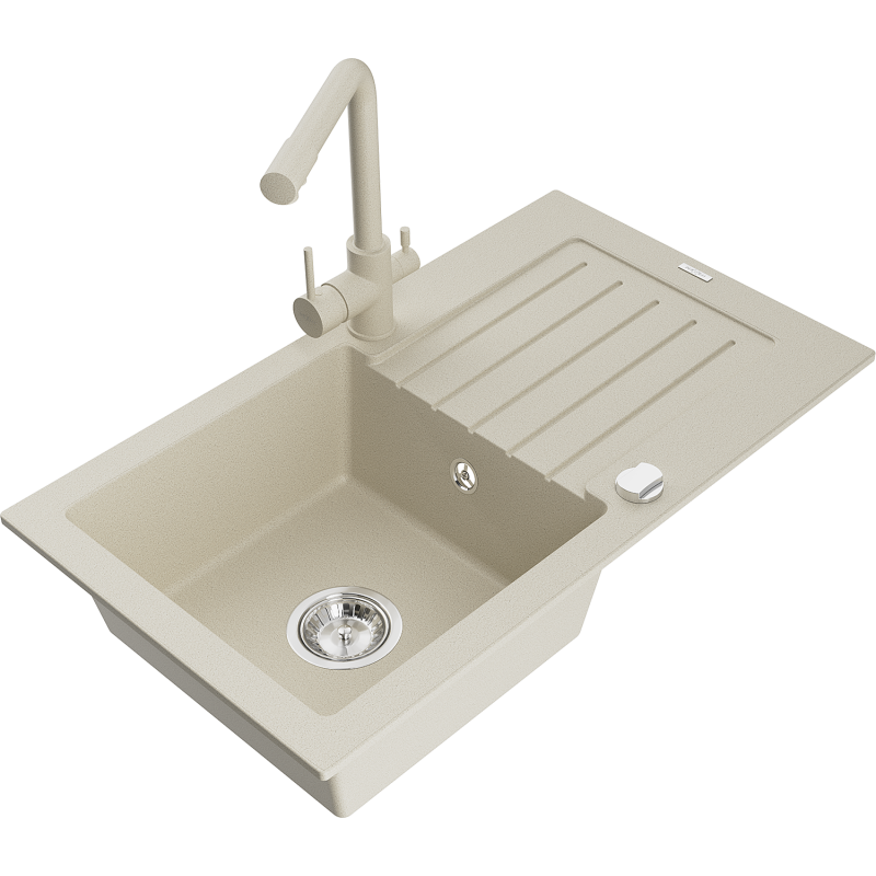 Mexen Pablo Granitspüle 1-Becken mit Abtropffläche und Küchenarmatur Duero, beige - 6510-69-671600-69