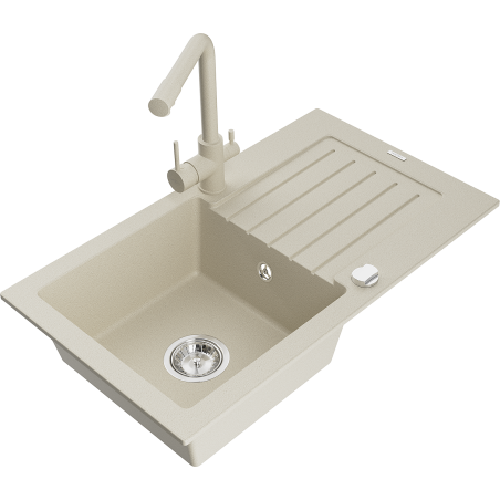 Mexen Pablo Einbauspüle Granit 1-beckig mit Abtropffläche und Küchenarmatur Duero, beige - 6510-69-671600-69