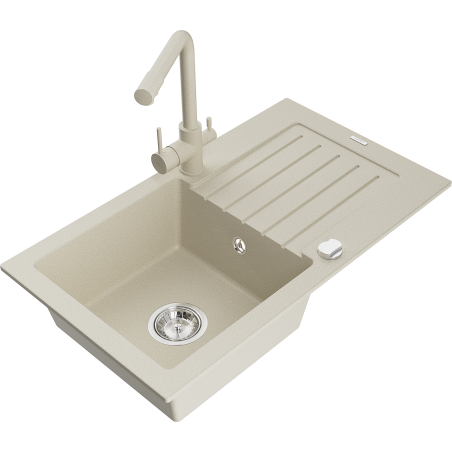 Mexen Pablo Granitspüle 1-Becken mit Abtropffläche und Küchenarmatur Duero, beige - 6510-69-671600-69