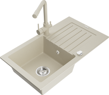Mexen Pablo Granitspüle 1-Becken mit Abtropffläche und Küchenarmatur Duero, beige - 6510-69-671600-69