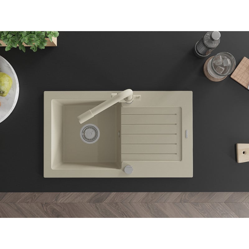 Mexen Pablo Granitspüle 1-Becken mit Abtropffläche und Küchenarmatur Duero, beige - 6510-69-671600-69