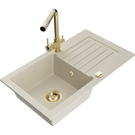 Mexen Pablo Granitspüle 1-Becken mit Abtropffläche und Küchenarmatur Duero, beige - 6510-69-671600-50