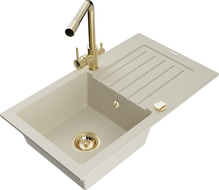 Mexen Pablo Granitspüle 1-Becken mit Abtropffläche und Küchenarmatur Duero, beige - 6510-69-671600-50