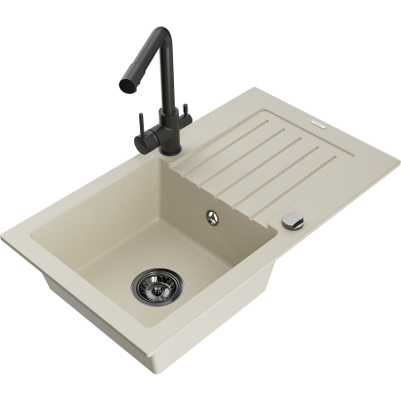 Mexen Pablo Granitspüle 1-becken mit Abtropffläche und Küchenarmatur Duero, beige - 6510-69-671600-70