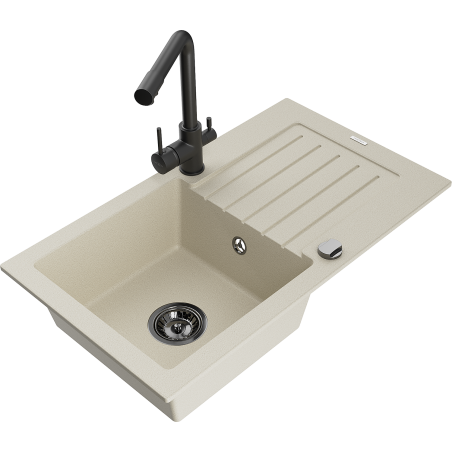 Mexen Pablo Granitspüle 1-beckig mit Abtropffläche und Küchenarmatur Duero, beige - 6510-69-671600-70