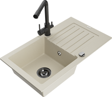 Mexen Pablo Granitspüle 1-becken mit Abtropffläche und Küchenarmatur Duero, beige - 6510-69-671600-70