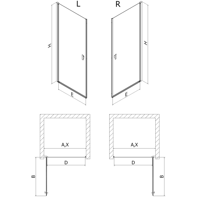 Mexen Mist-B schwenkbare Duschtür 90 cm, transparent, gebürstetes Gungrau - 8A2-090-000-66-00