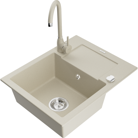 Mexen Enzo Granitspüle 1-Becken mit Abtropffläche und Küchenarmatur Telma, beige - 6506-69-670200-69