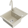 Mexen Enzo Granitspüle 1-Becken mit Abtropffläche und Küchenarmatur Telma, beige - 6506-69-670200-69