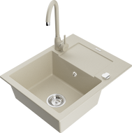 Mexen Enzo Granitspüle 1-Becken mit Abtropffläche und Küchenarmatur Telma, beige - 6506-69-670200-69