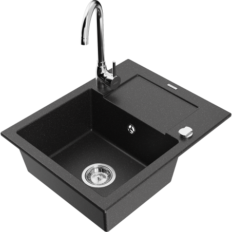 Mexen Enzo Granitspüle 1-Becken mit Abtropffläche und Küchenarmatur Telma, schwarz/silber - 6506-73-670200-00
