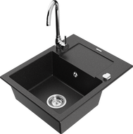 Mexen Enzo Granitspüle 1-Becken mit Abtropffläche und Küchenarmatur Telma, schwarz/silber - 6506-73-670200-00