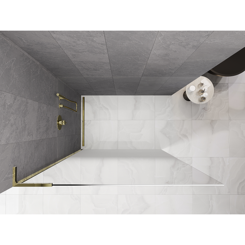 Mexen Kioto L Duschwand Walk-in 100 x 200 cm, ombre weiß 8 mm, gold - 800-100-103-50-86