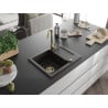 Mexen Enzo Granitspüle 1-Becken mit Abtropffläche und Küchenarmatur Telma, schwarz/gold - 6506-75-670200-50