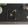 Mexen Enzo Granitspüle 1-Becken mit Abtropffläche und Küchenarmatur Telma, schwarz/gold - 6506-75-670200-50