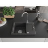 Mexen Enzo Granit-Spülbecken 1-beckig mit Abtropffläche und Küchenarmatur Telma, schwarz gesprenkelt - 6506-76-670200-00