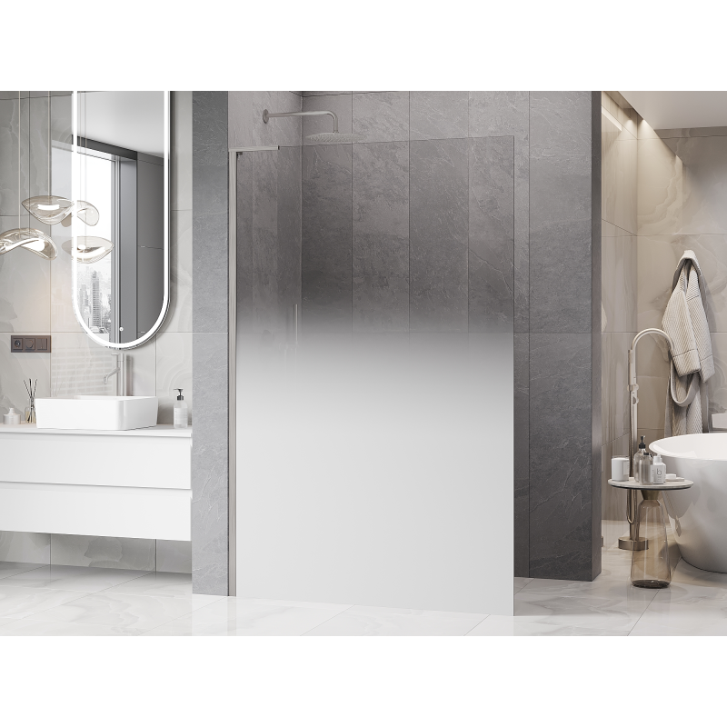 Mexen Kioto L Duschwand Walk-in 100 x 200 cm, Ombre Weiß 8 mm, gebürsteter Nickel - 800-100-103-97-86