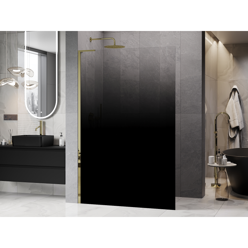 Mexen Kioto L Duschwand Walk-in 90 x 200 cm, Ombre Schwarz 8 mm, Gold - 800-090-103-50-76