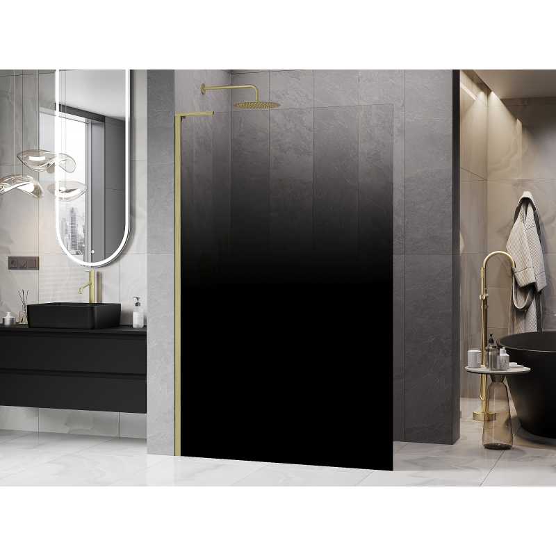 Mexen Kioto L Duschwand Walk-in 100 x 200 cm, Ombre schwarz 8 mm, gebürstetes Gold - 800-100-103-55-76