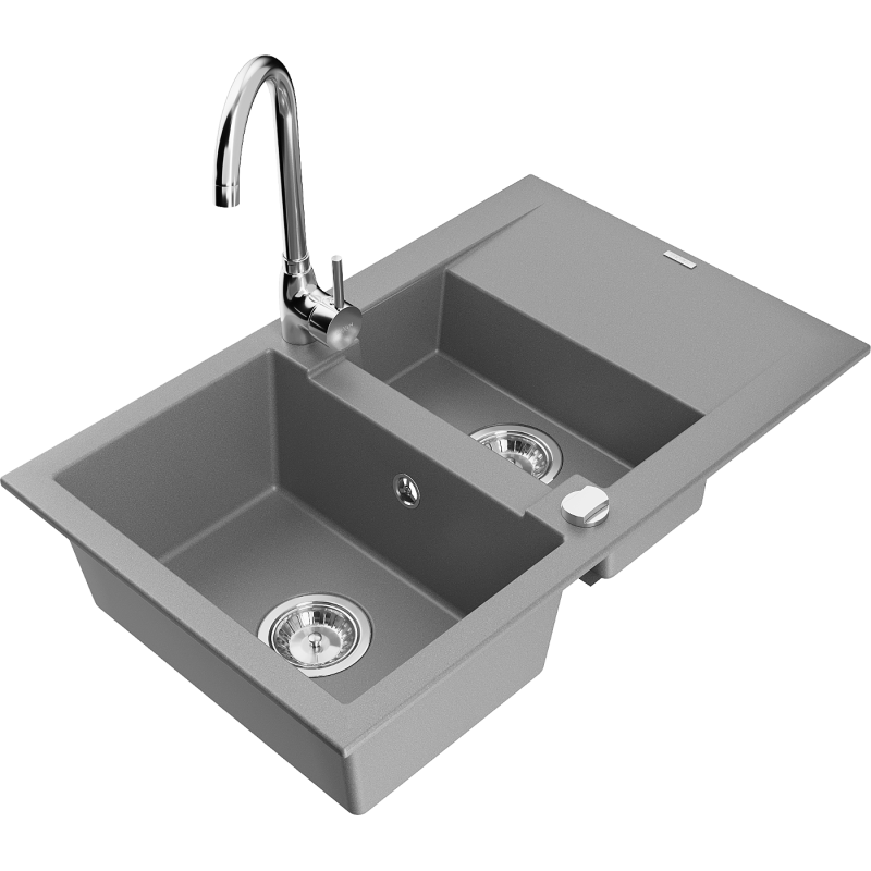 Mexen Gaspar granitspüle 1,5-becken mit abtropffläche und küchenarmatur Telma, grau - 6507-71-670200-00