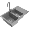Mexen Gaspar 1,5-Becken-Granitspüle mit Abtropffläche und Mischbatterie Telma, Grau - 6507-71-670200-71