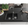 Mexen Gaspar granitspüle 1,5-beckig mit Abtropffläche und Küchenarmatur Telma, schwarz/silber - 6507-73-670200-00