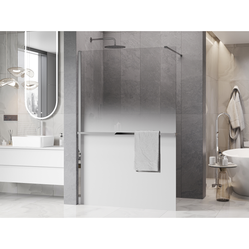Mexen Kioto+ Duschwand mit Regal Walk-in 90 x 200 cm, ombre weiß 8 mm, Chrom - 800-090-121-01-86