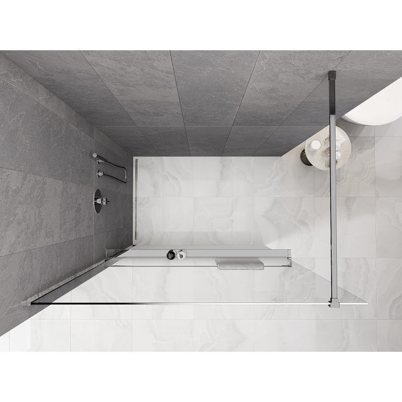 Mexen Kioto+ Duschwand mit Ablage Walk-in 100 x 200 cm, Ombre Weiß 8 mm, Chrom - 800-100-121-01-86